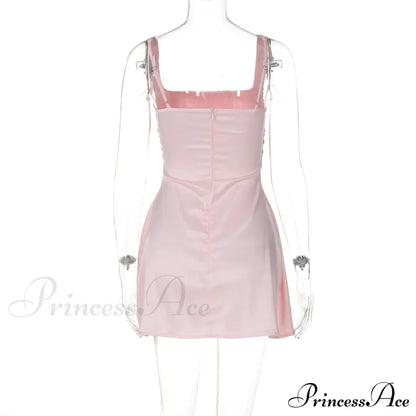 Satin Square Neck Charming Strap Mini Dress