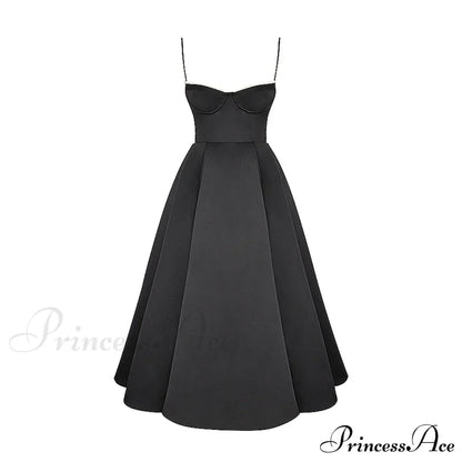 Satin Tulle Flare Charming Strap Cupped Midi Dress