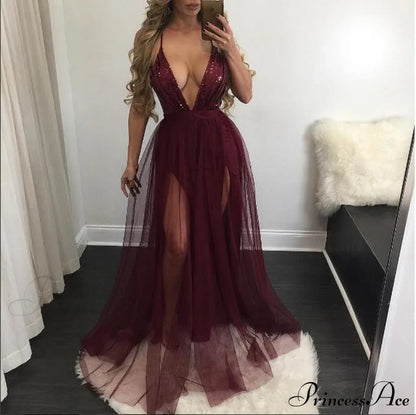 Saylor Formal Double Charming Slit Tulle Dress