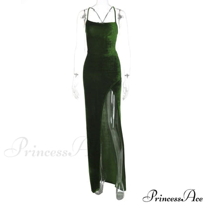 Sexy Backless Sleeveless Party Velvet Maxi Dresses