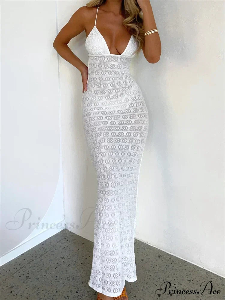 Sexy Women Mesh Sheer See Through Lace Patchwork Backless Deep V-neck Slim Fit Party Beachwear