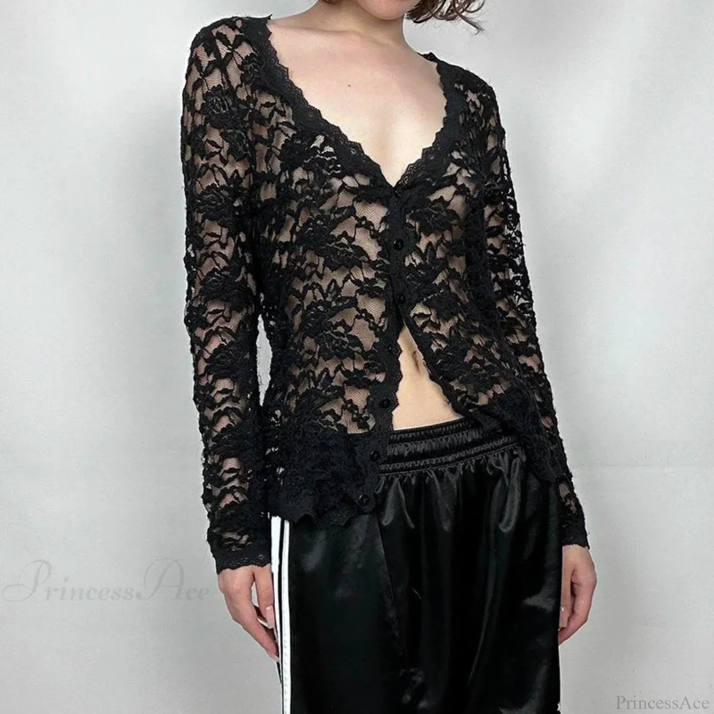 Sheer Button-up Knit Top