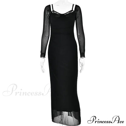 Sheer Long Sleeve Charming Bodycon Maxi Dress