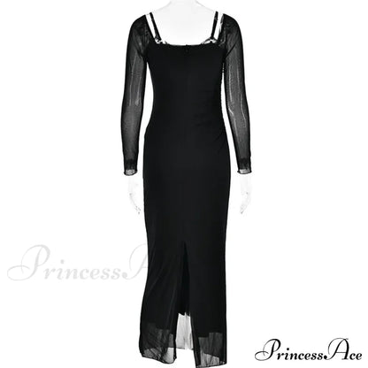 Sheer Long Sleeve Charming Bodycon Maxi Dress