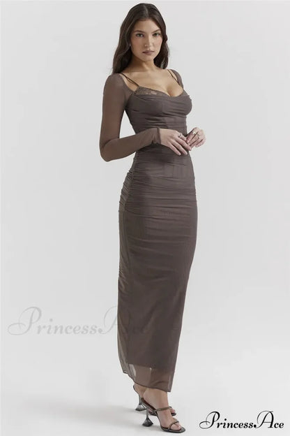 Sheer Long Sleeve Charming Bodycon Maxi Dress