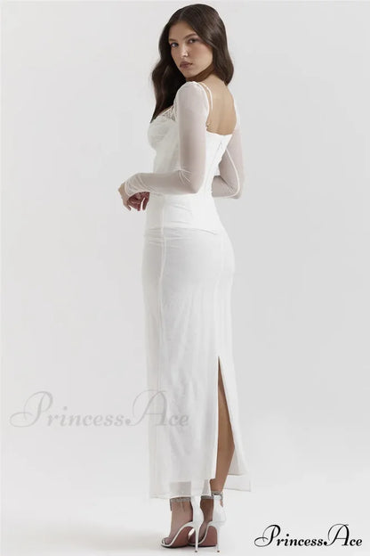 Sheer Long Sleeve Charming Bodycon Maxi Dress