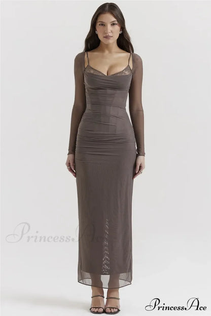 Sheer Long Sleeve Charming Bodycon Maxi Dress