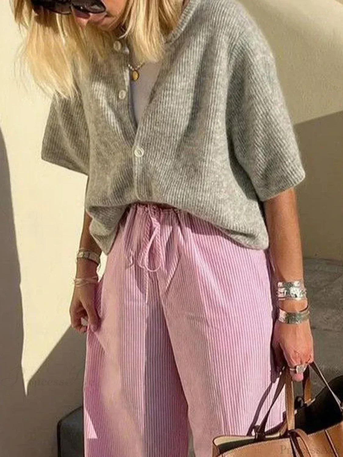 Short Sleeve Round Neck Button-Down Cardigan
