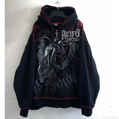 Skull Patchwork Zipper Hoodie