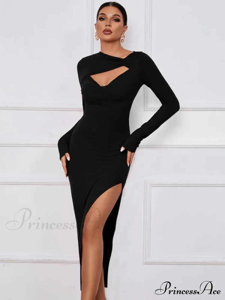 Slim Fit Split Long Sleeve Dress