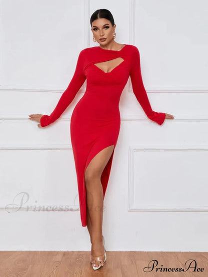Slim Fit Split Long Sleeve Dress