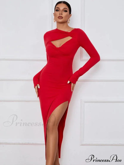 Slim Fit Split Long Sleeve Dress