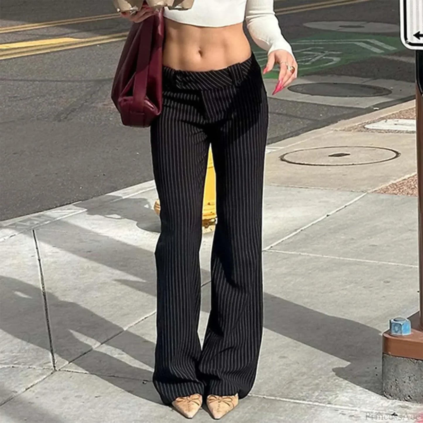 Slim Fit Striped Low Rise Pants