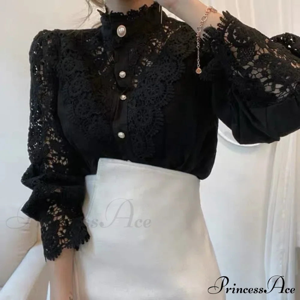 Solid Button Stand Collar Plus Size Blouse