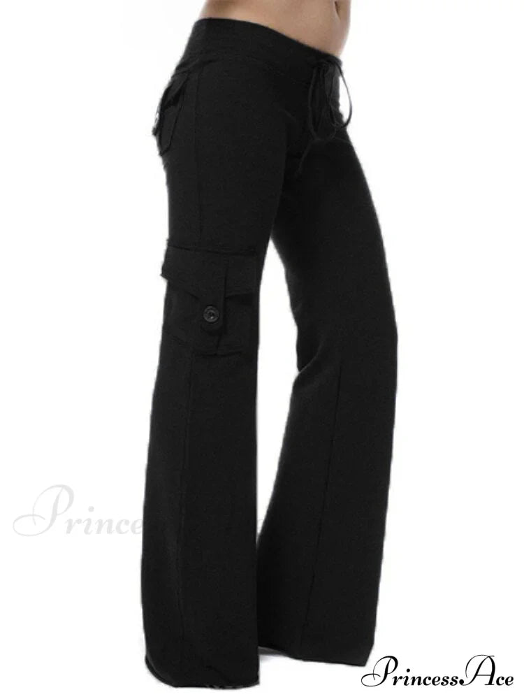 Solid Color Cargo Jogger Drawstring Elastic Waist Trousers