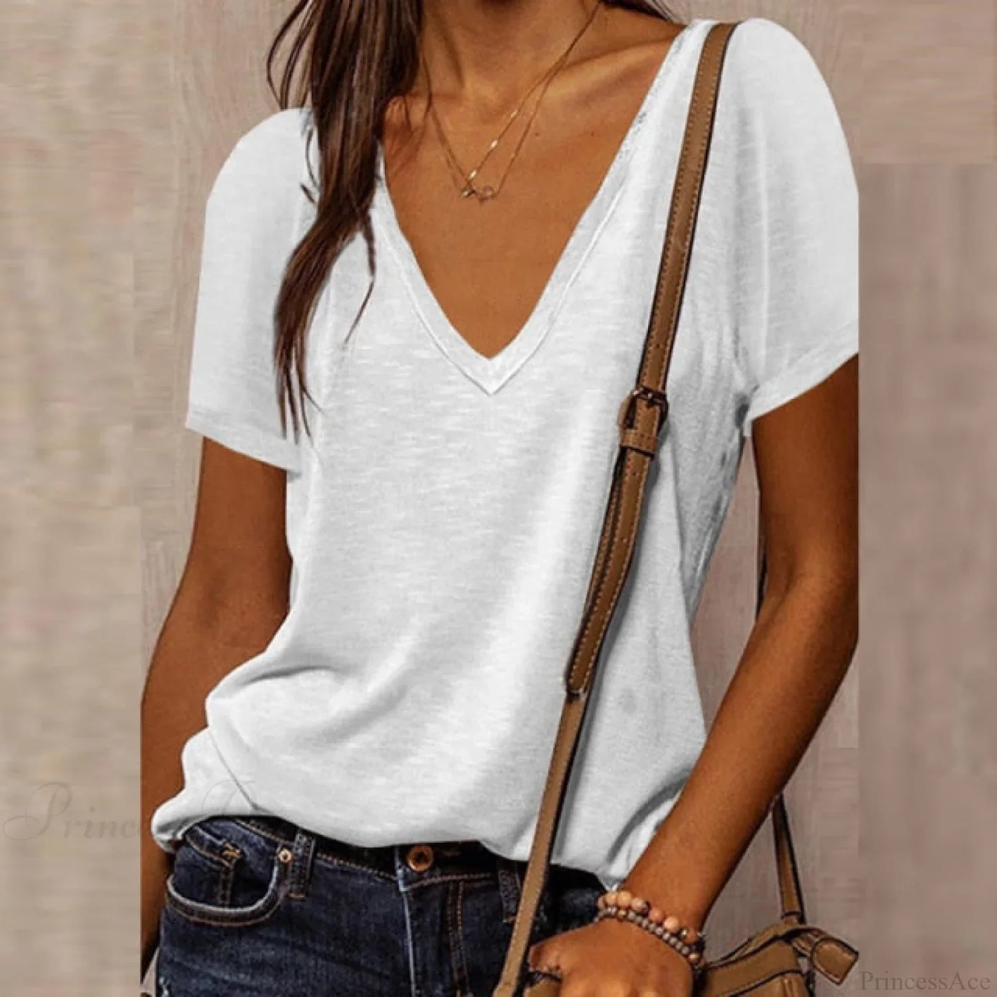 Solid Color Cotton V-Neck Loose T-shirt