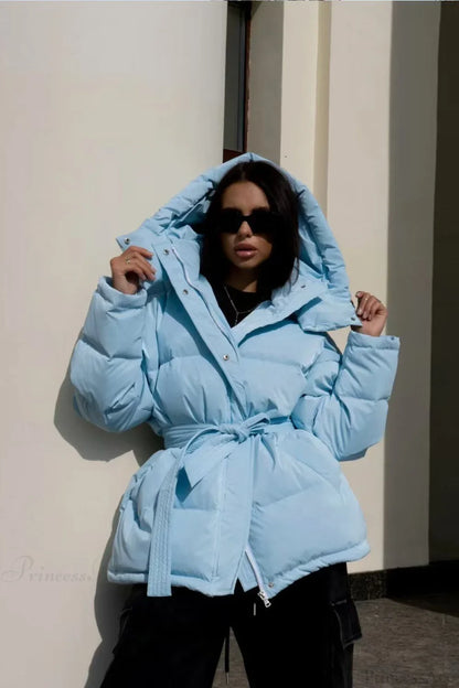 Solid Color Hooded Zippered Thickened Quilted Coat