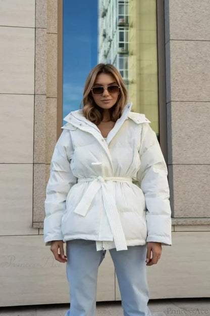 Solid Color Hooded Zippered Thickened Quilted Coat