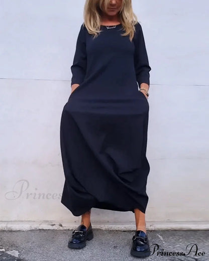 Solid Color Pocket Dress