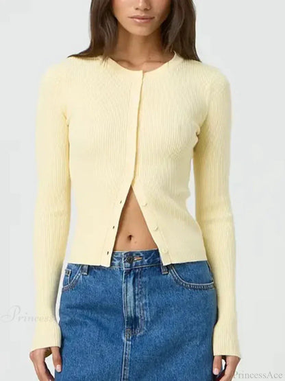 Solid Color Ribbed Long Sleeve Knit Cardigan