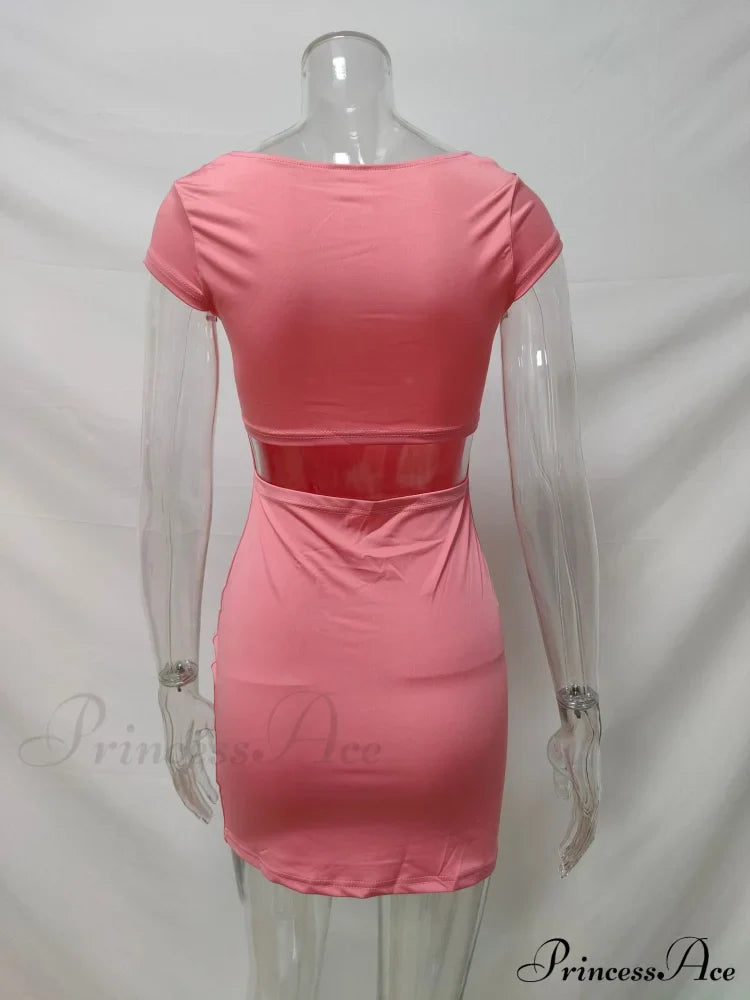 Solid Color Sexy Slim Hollow Out Mini Dress