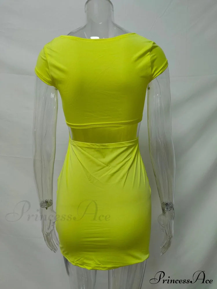 Solid Color Sexy Slim Hollow Out Mini Dress
