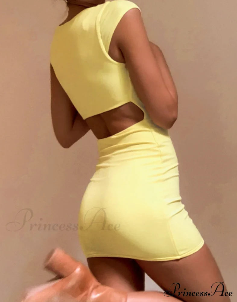 Solid Color Sexy Slim Hollow Out Mini Dress