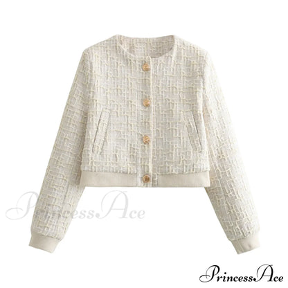 Solid Cropped Tweed Buttoned Round Neck Long Sleeve Short Autumn Stylish Chic Coat