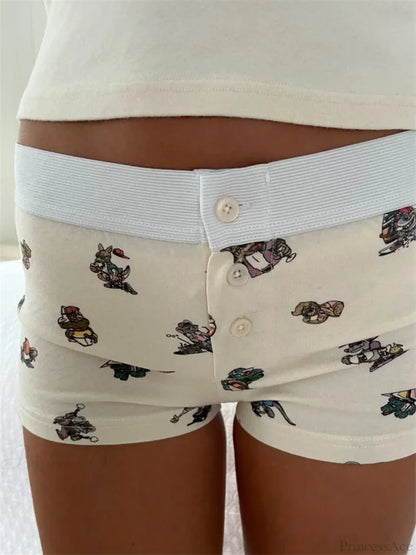 Solid Heart Print Elastic Short