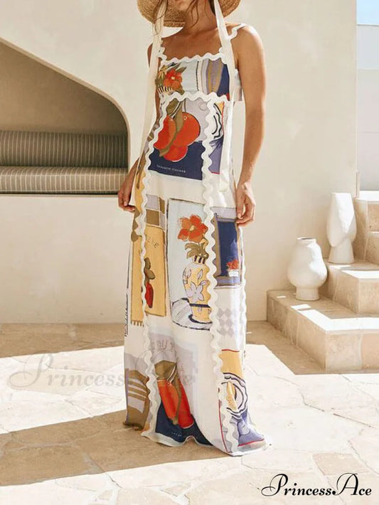 Spaghetti Strap Stylish Printed Maxi Dress
