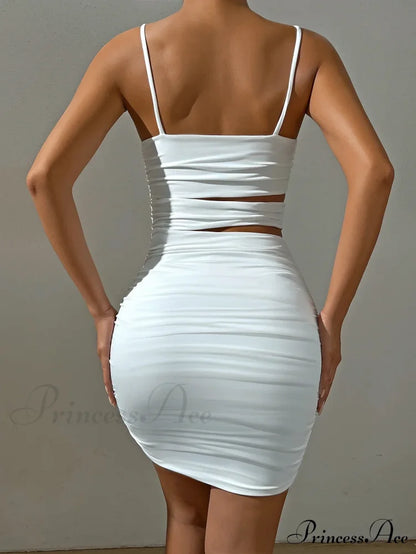 Spaghetti Strap White Backless Evening OutFit Nightclub Vestidos Cut Out Dress