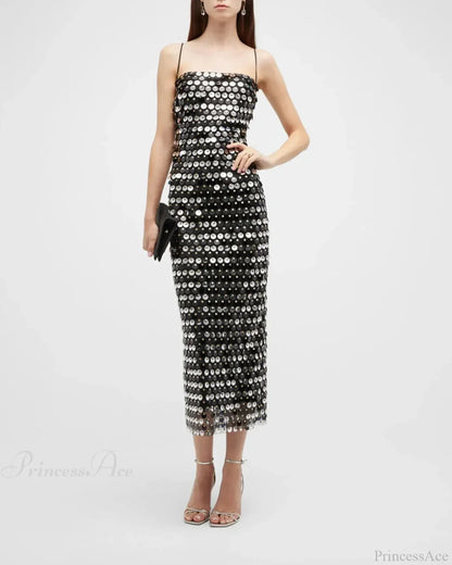 Sparkling Sexy Slim Sequin Dress Spaghetti Strap Sleeveless Sling Party Dress