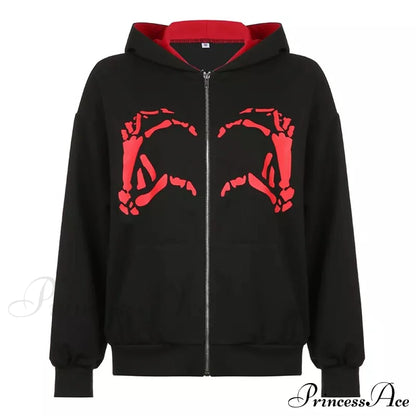Spring Hoodie Hop Zipper Y2K Oversized Women's Gray Embroidery Letter Streetwear Punk Hip Sweatshirt