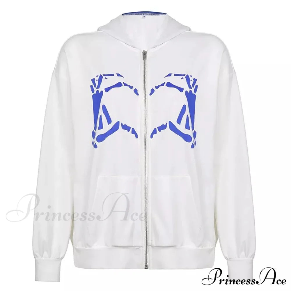 Spring Hoodie Hop Zipper Y2K Oversized Women's Gray Embroidery Letter Streetwear Punk Hip Sweatshirt