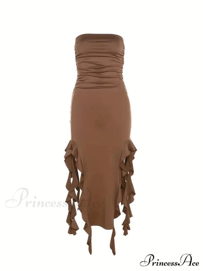 Strapless Ruched Side Slit Party Dress