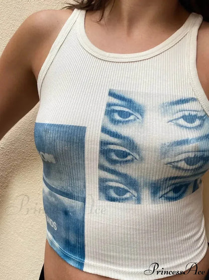 Street Portrait Striped Girl Fashion Sleeveless Off Shoulder Slim Fit Baby Tight Y2K Short Style Aesthetic EMO Tank top