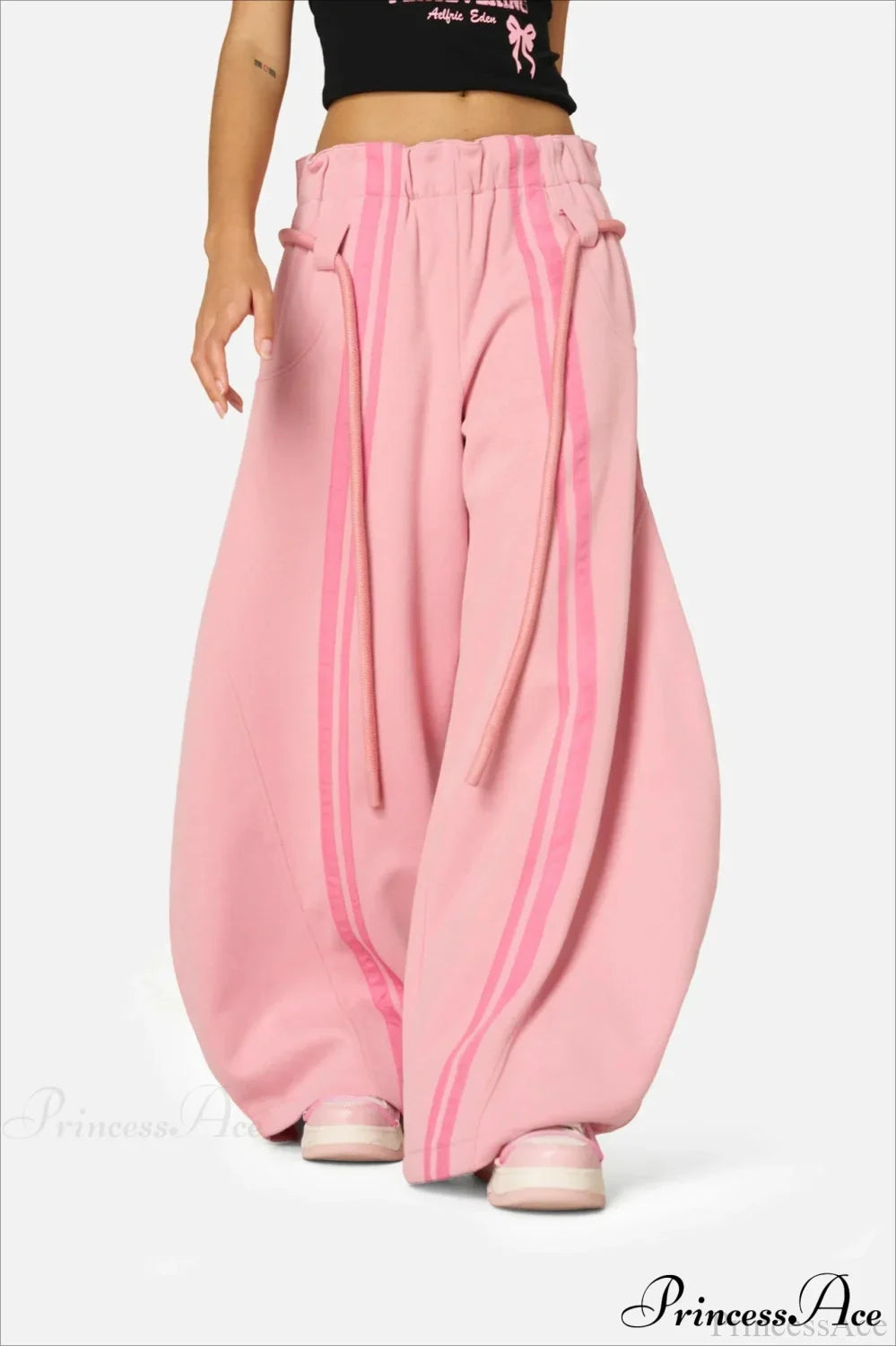 Streetwear Drawstring High-Waist Wide Pants