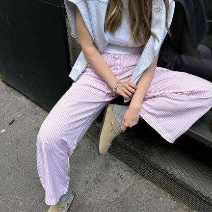 Striped Pajama Casual Elastic Waist Pant