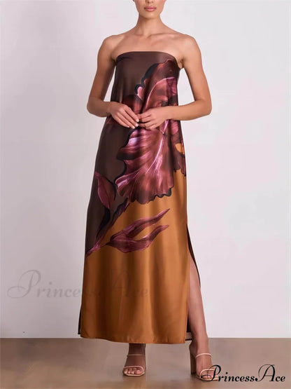 Stylish Contrasting Off-Shoulder Charming Floral Print Maxi Dress