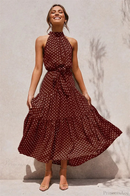 Summer Floral Print Halter Neck Beach Floral Dress
