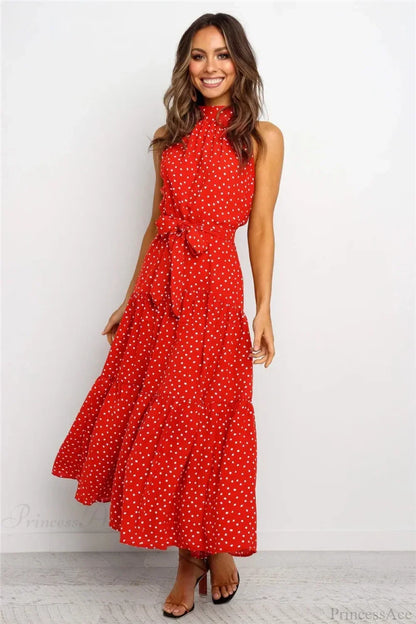 Summer Floral Print Halter Neck Beach Floral Dress