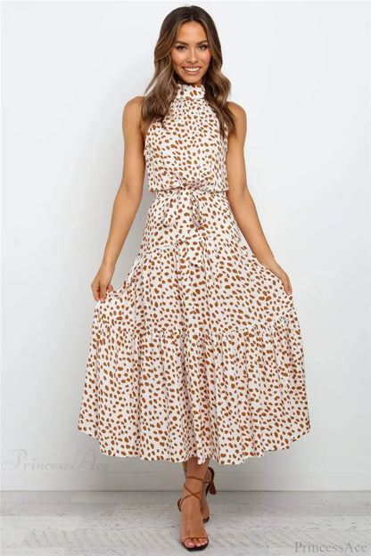 Summer Floral Print Halter Neck Beach Floral Dress