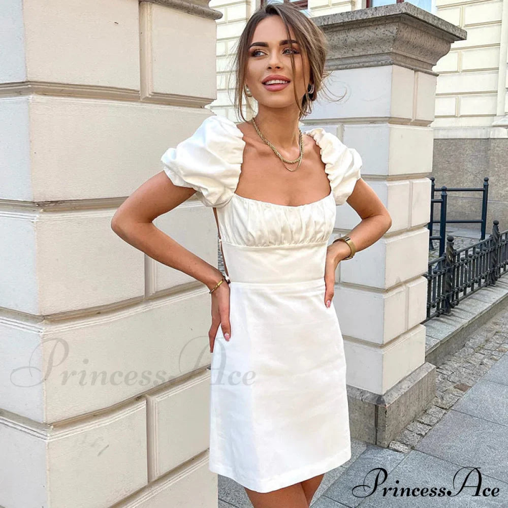 Summer Lace Linen Sexy Backless White Dress