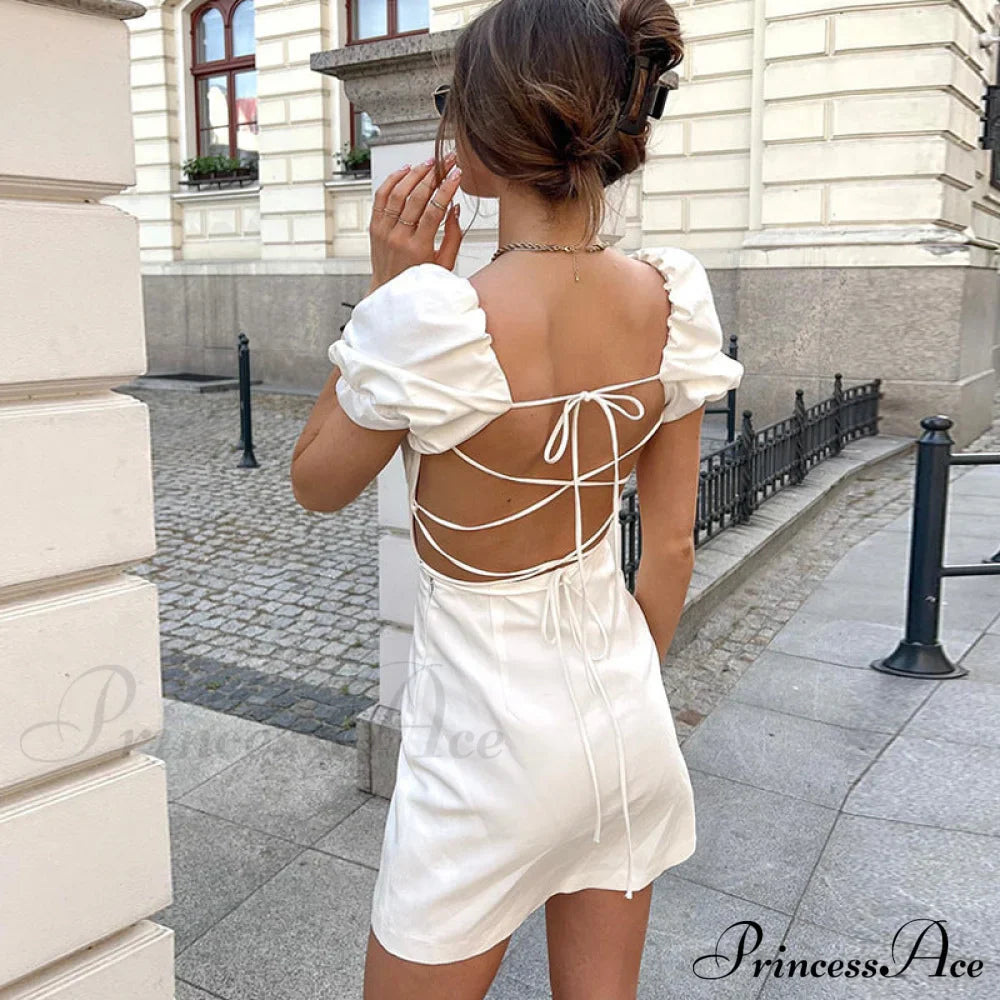 Summer Lace Linen Sexy Backless White Dress