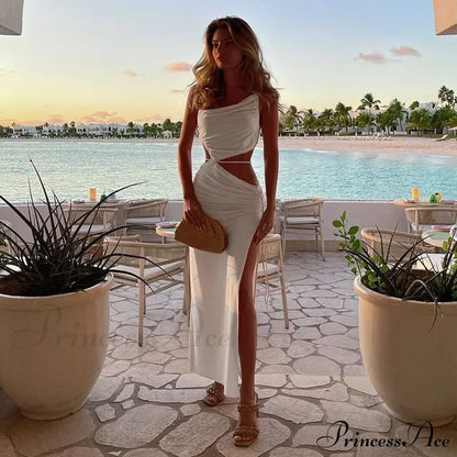 Summer Long Streetwear Bodycon Hollow Out Split Elegant Evening Y2K Clothes Top Cut Out Dress