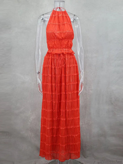 Summer Sexy Sleeveless Backless Top High Waist Skirt Beach Party Dress