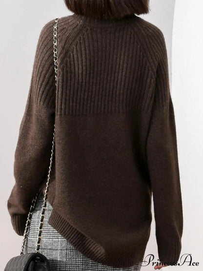 Sweater New Autumn/Winter Solid Neckline Color Winter Loose Blouse Pullover Ladies High Jumpers