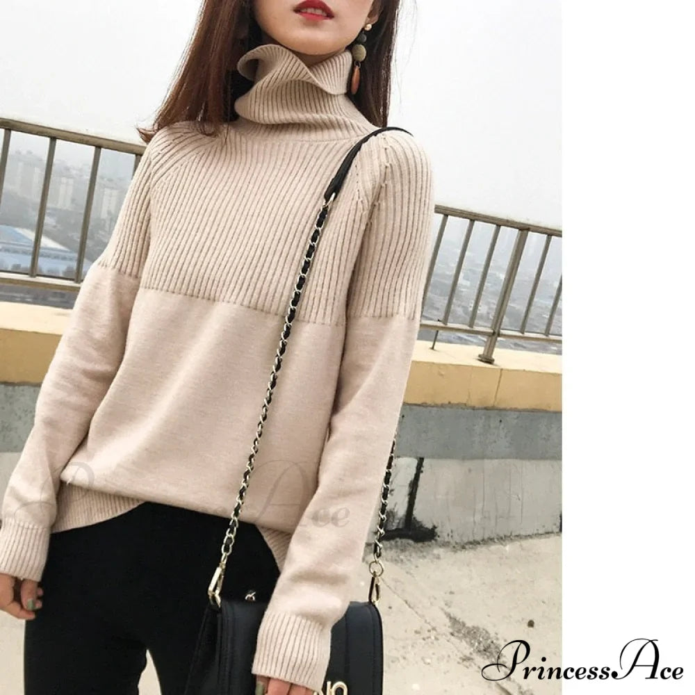 Sweater New Autumn/Winter Solid Neckline Color Winter Loose Blouse Pullover Ladies High Jumpers