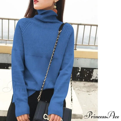 Sweater New Autumn/Winter Solid Neckline Color Winter Loose Blouse Pullover Ladies High Jumpers
