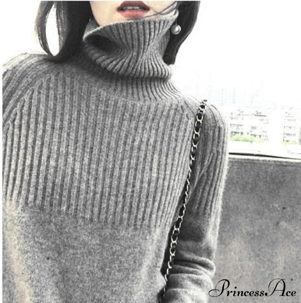 Sweater New Autumn/Winter Solid Neckline Color Winter Loose Blouse Pullover Ladies High Jumpers